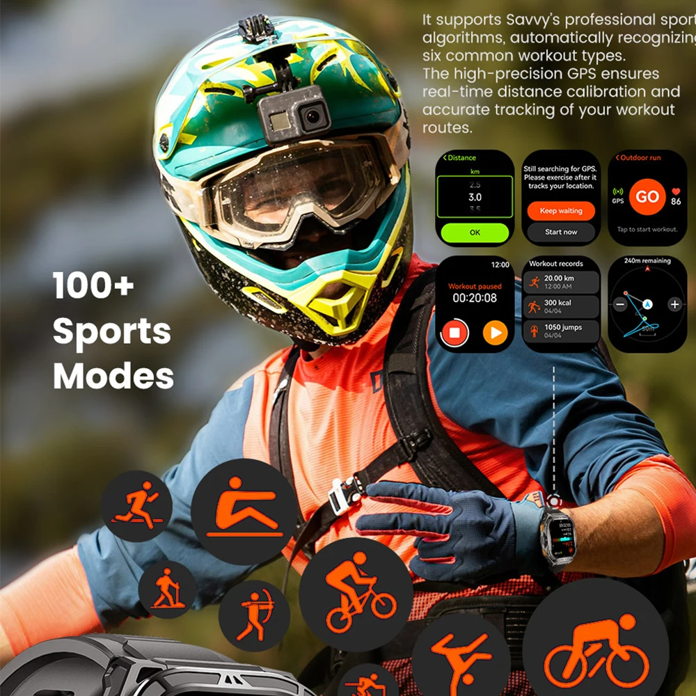 Dual Band GPS Smart Watch X5 Tank Rugged Sport Smart Watch 5ATM Waterproof 1.96" AMOLED Display Compass Barometer Altitude Watch