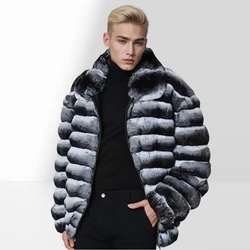Men Real Fur Coat Winter Genuine Fur Bomber Jackets Rex Rabbit Fur Coats Luxury High Quality