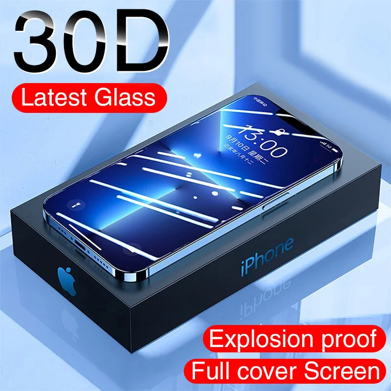 NEW 30D Full Cover Protective Glass For iPhone 12 13 Pro XS Max XR X Screen Protector On iPhone 11 12 Mini Tempered Glass film