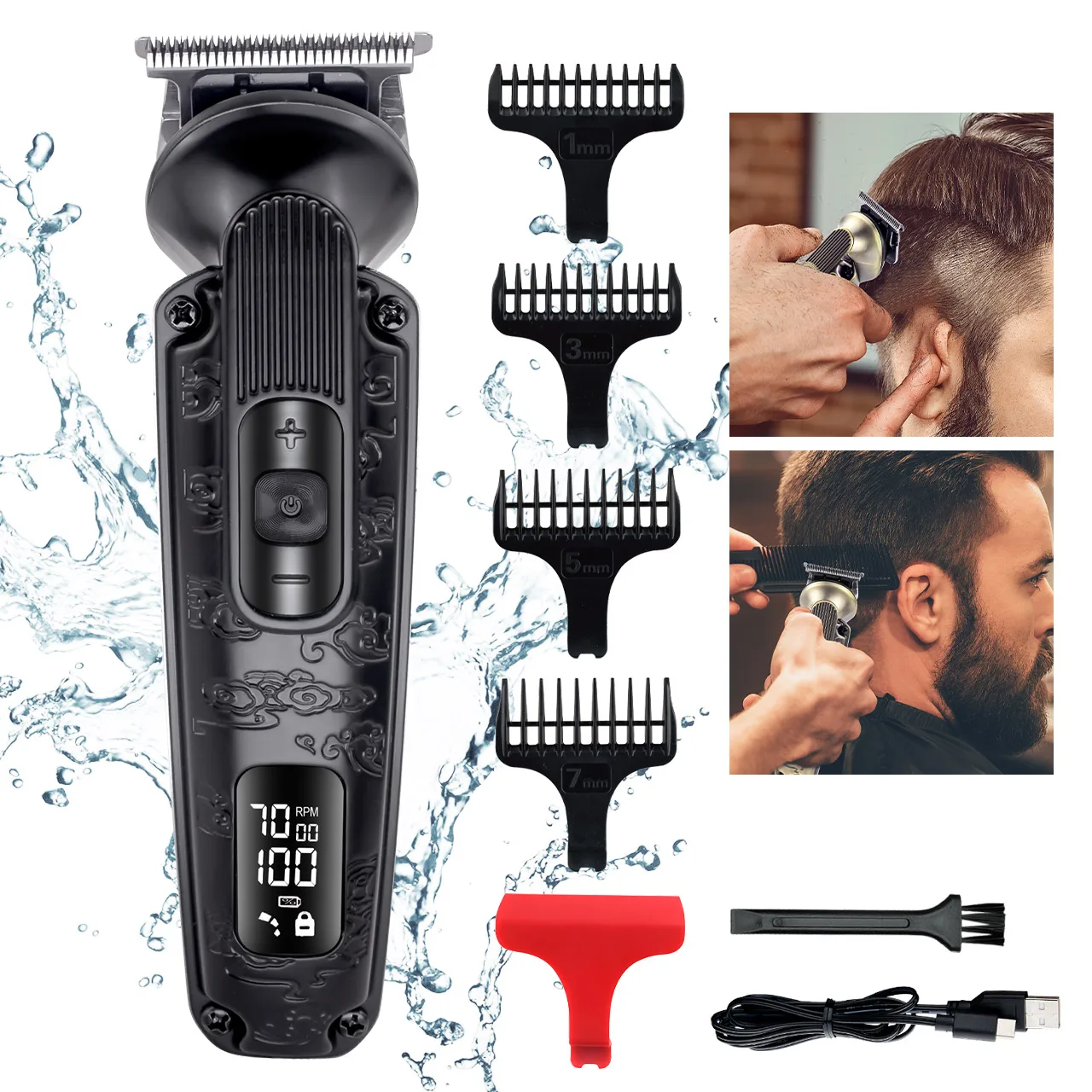 Hatteker Professional Electric Clippers Kit Waterproof  Stainless Steel Blades Classic Retro Aesthetic for Man
