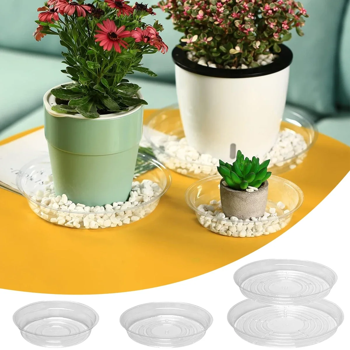 6/8/10/12 Inch Selectable Plant Saucers Round Sturdy Plastic Flower Pot Garden Plant Care Transparent Drip Trays Set