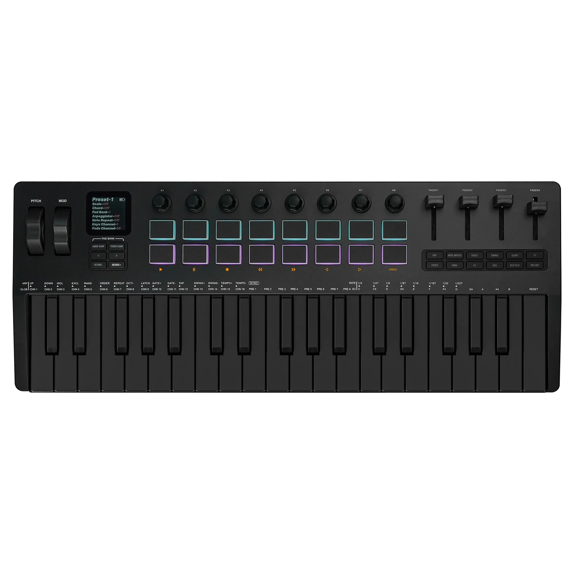 SMK-37 PRO 37-Key Portable MIDI Keyboard 16 RGB Pads 4 Faders 8 Encoders Built-in Legendary DX-7 FM Synth Engine