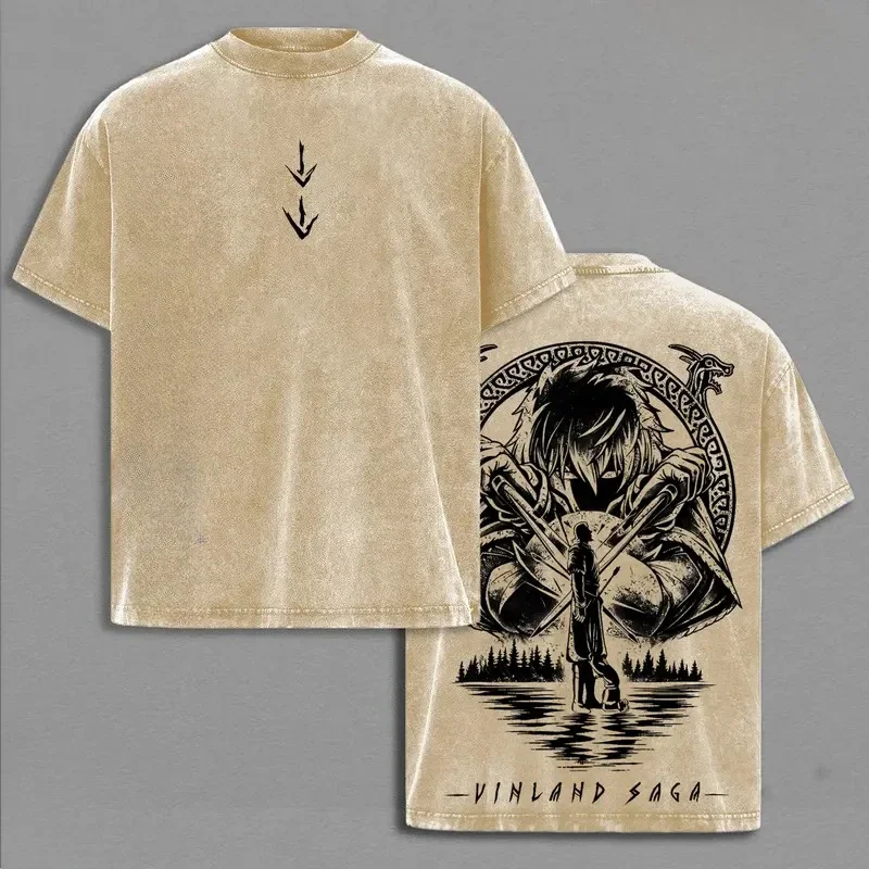 Camiseta con estampado de Thorfinn Thors, ropa de Anime Vinland Saga, camisetas de algodón para hombres y mujeres, camiseta Retro lavada, camisetas Harajuku Unisex