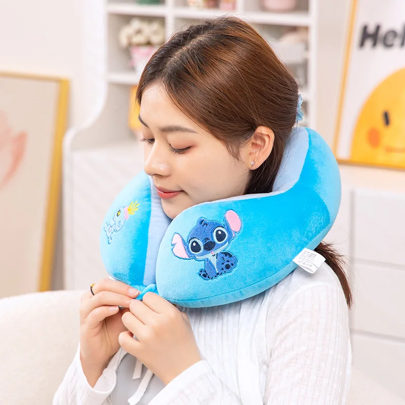 Lilo & stitch dos desenhos animados em forma de u travesseiro anime portátil viagem pescoço travesseiro bonito ponto estudante pescoço travesseiro presente brinquedos