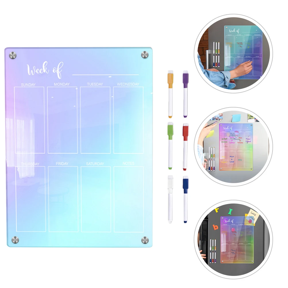 Weekly Planner Fridge Notepad Pen Set Magnetic Clear Refrigerator Board Adult Schedule Office