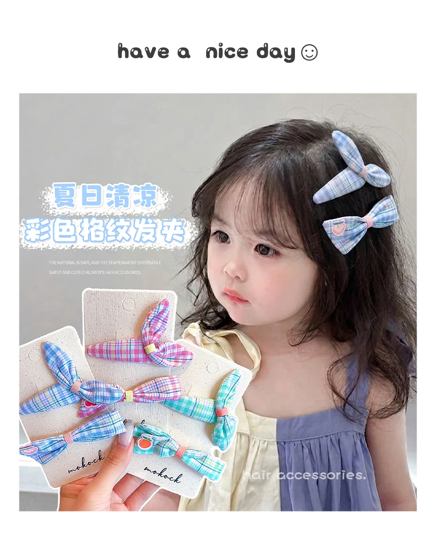 2 Stück/Set Tüll-Schleifen-Haarspangen für Mädchen Kinder Süße Prinzessin Netzstoff Karierte Stoffschleife Entenschnabel Spitzenstickerei Koreanische BB-Haarnadeln – Detail 1