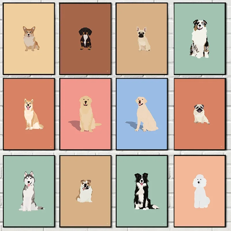 Golden Retriever Dog French Bulldog Posters and Prints Cartoon Dogs Pet Canvas Painting Wall Art Pictures Home Kids Room Deco