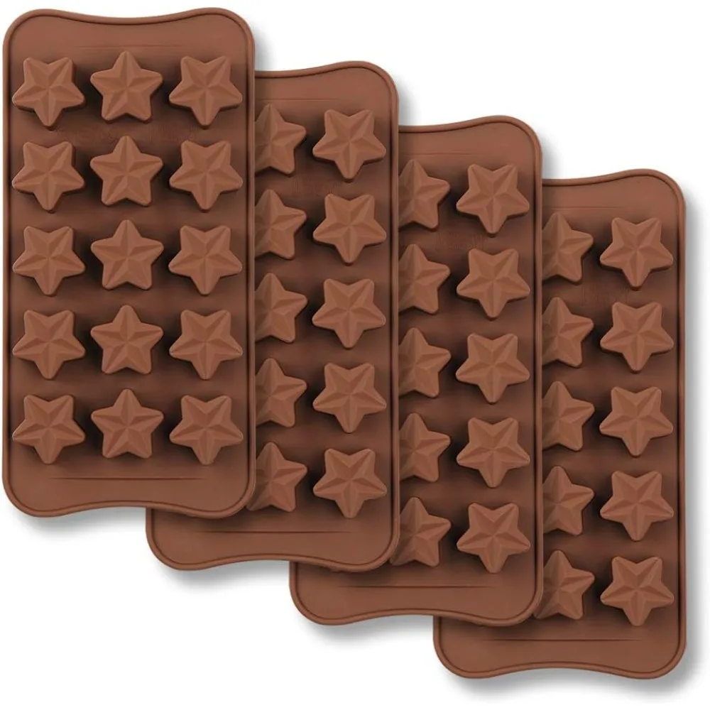 

15-Cavity Star Shaped Chocolate Mold, Set of 4PCS Non Stick Silicone Mold for Candy Chocolate Jelly, Ice Cube
