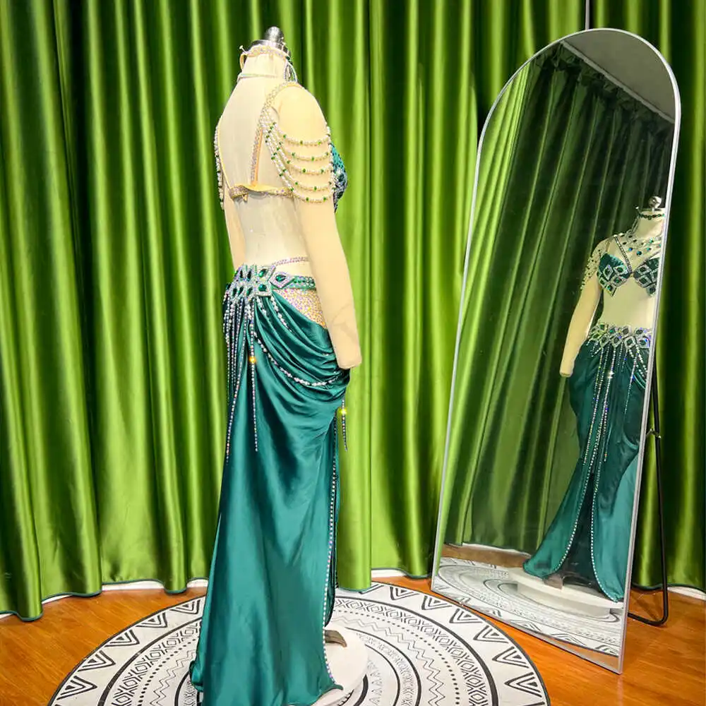 Customized Eastern Belly Dancewear Women Clothes Tassel Belly Dancing Bra Skirt Belt Oriental Dance Costume Group Stage Suit Set