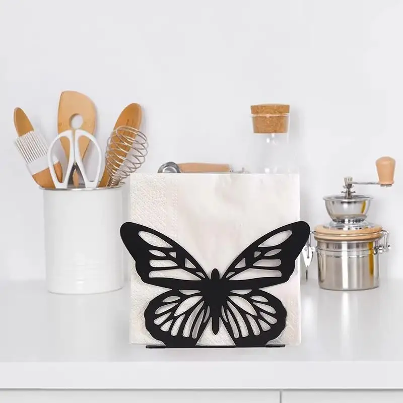 Elegant Cartoon Printed Metal Napkin Rack, Desktop Tissue Storage Holder, Household Dining Table Decor Organizer Stand