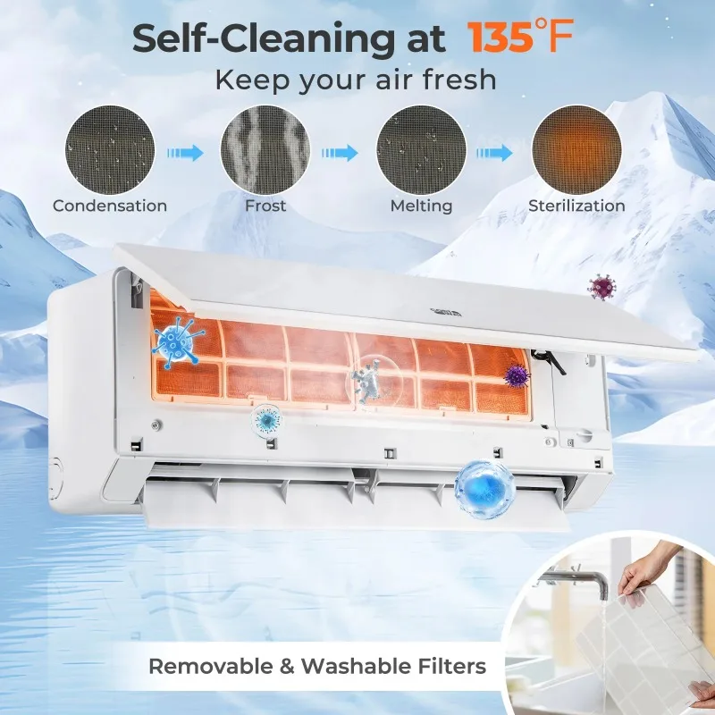 Heater 25 SEER2 208-230V AC Unit  18000 BTU Mini Split Air Conditioner