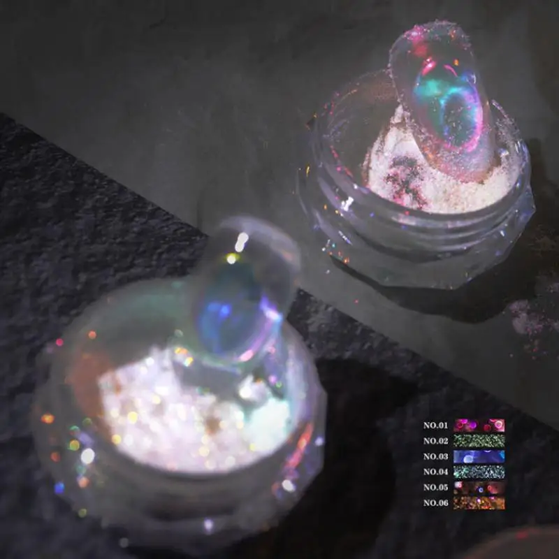 Aurora Ice Transparent Nail Glitter Powder - Laser Rainbow Mirror Chrome Gel Pigment For Nail Art Decoration Supplies