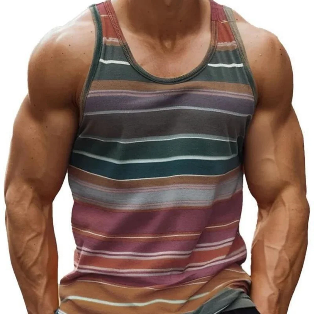 2026-夏カラフルなストライプタンクトップ男性用-3d-印刷メンズスポーツフィットネス-tシャツストリートスポーツランニングノースリーブタンクトップ