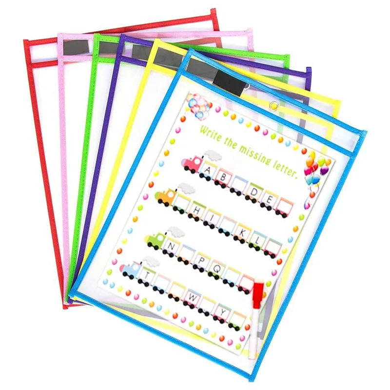

J1UL1N Reusable Dry Erase Pockets, 18 Pack Reusable Dry Erase Sleeves, Assorted Colors Sheet Protector