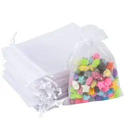 50/100PCS White Small Organza Bags Jewelry Packaging Gift Bags with Drawstring for Wedding Birthday Candy Favors Mesh Pouch