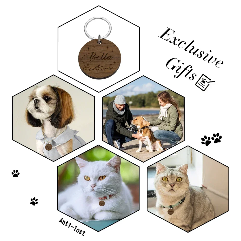 Wood Slice Gift Tags Personalized Free Engraving Wooden Hanging Label for  Dog Cat Nameplate Anti-lost Collars Pet Accessoires