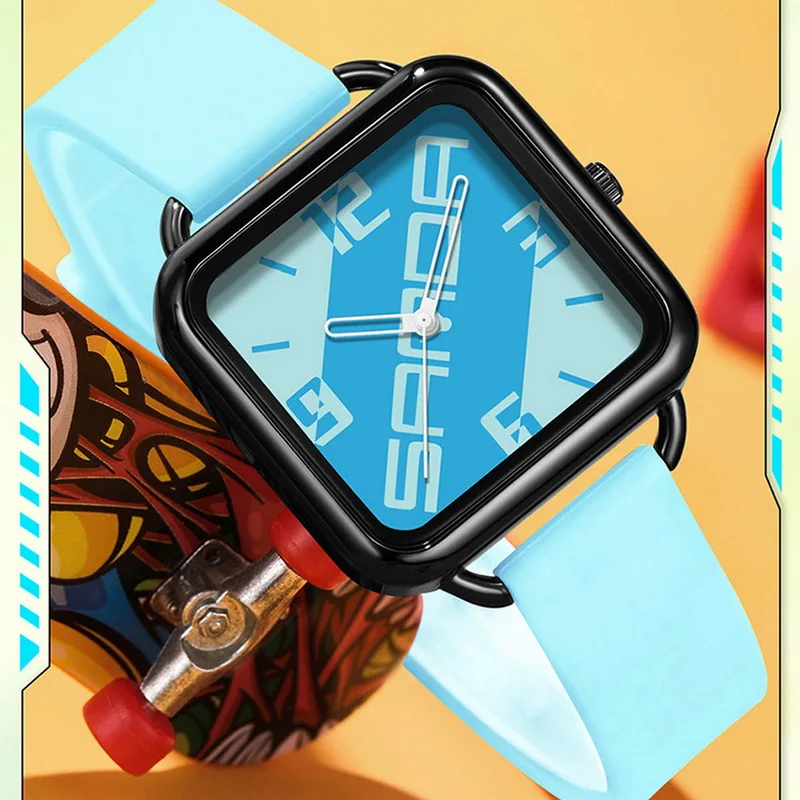 Colorful Fashion Square Quartz Watch Waterproof Lightweight Casual Wristwatch for Boys & Girls Daily Wear for Students