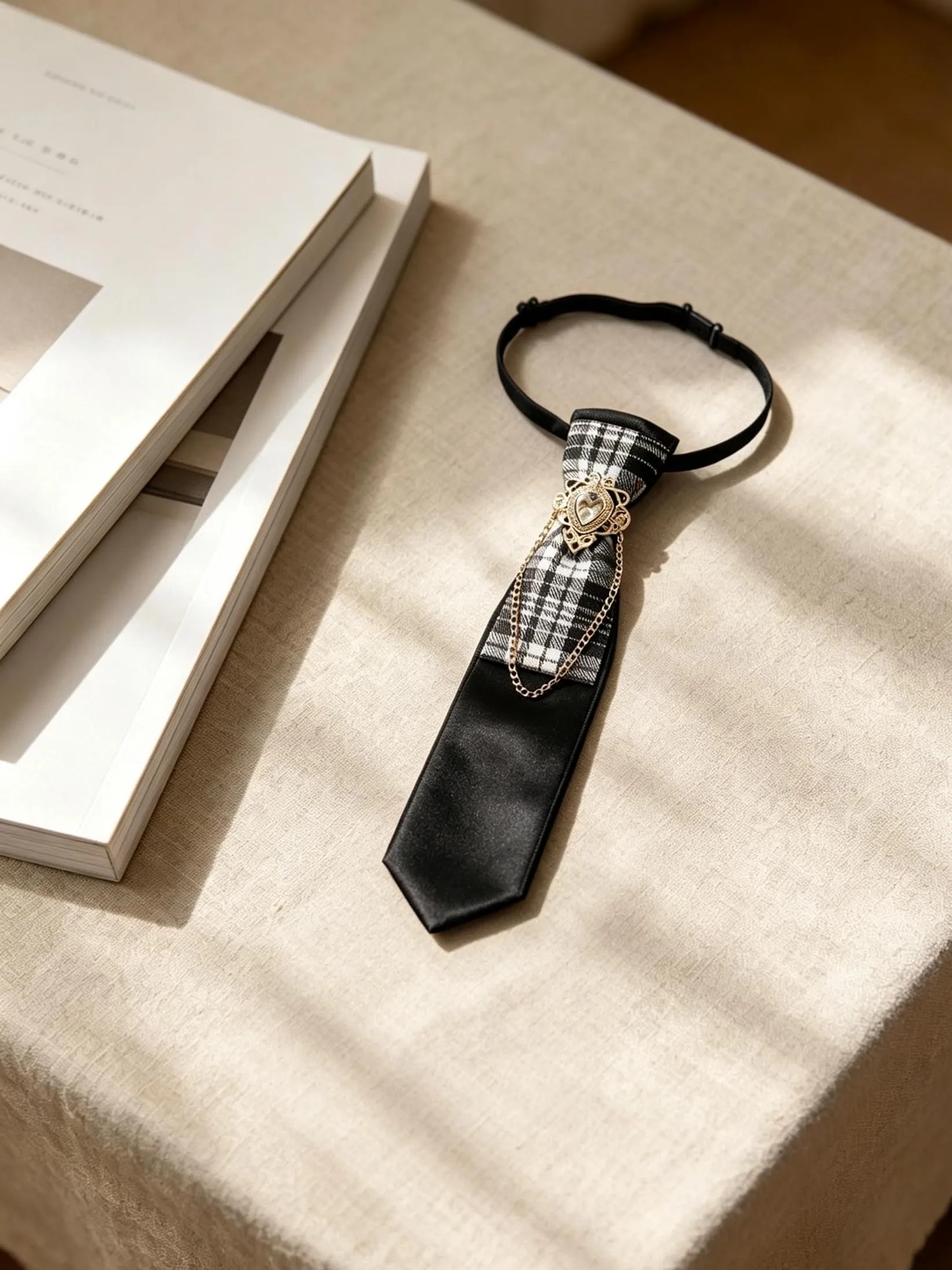 Pre-Tied British Academy Style Tie with Elegant Metal Chain, Perfect for Parties, Graduations, Daily Wear, High-End Event Access