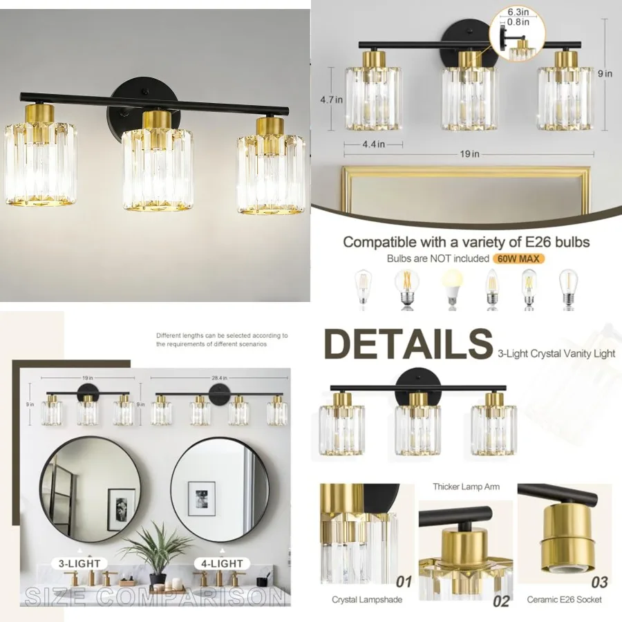 Crystal Bathroom Light Fixtures, Bathroom Lighting Fixtures Over Mirror, Modern Vanity Lights for Mirror, Restroom, Bedroom Cer