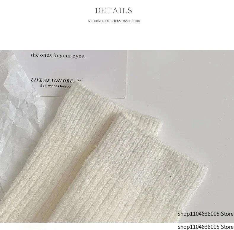 5/10 أزواج الجوارب النساء الفاخرة مصمم الكشمير الصوف جورب الصلبة الدافئة سميكة كومة المطرزة شعار منتصف العجل الإناث حذاء الثلوج الجوارب #3