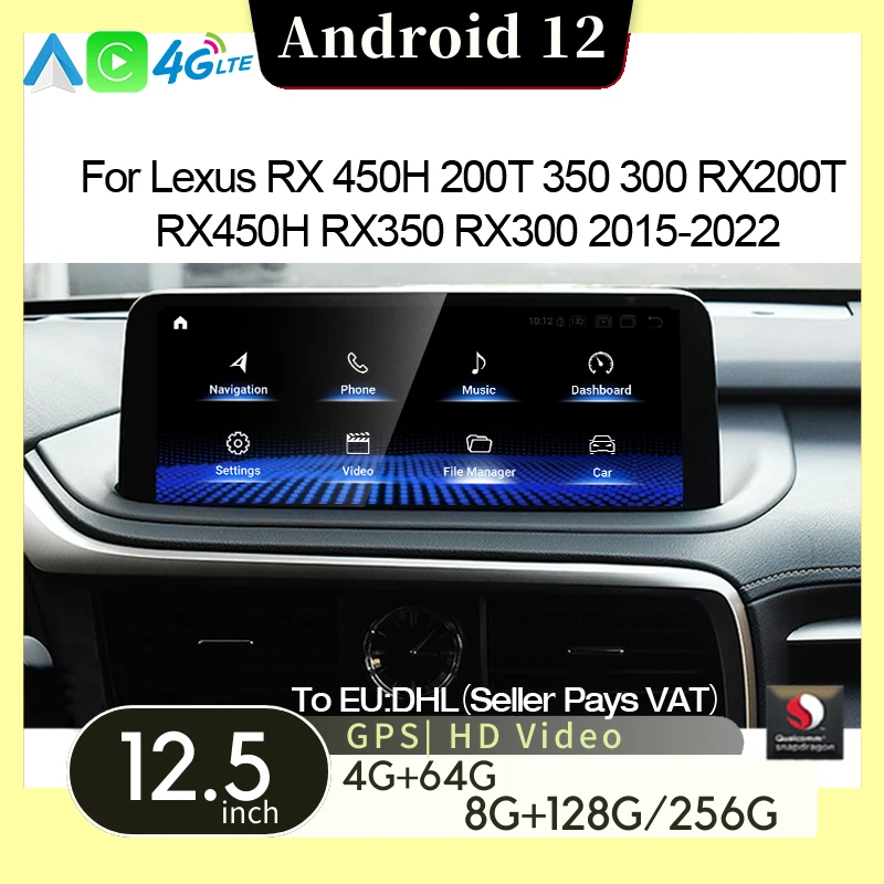 

Qualcomm 12.5" Car Radio Android 12 Multimedia Player CarPlay For Lexus RX RX200t Rx300 Rx350 Rx450h RX400h 2015-2022 Navigation