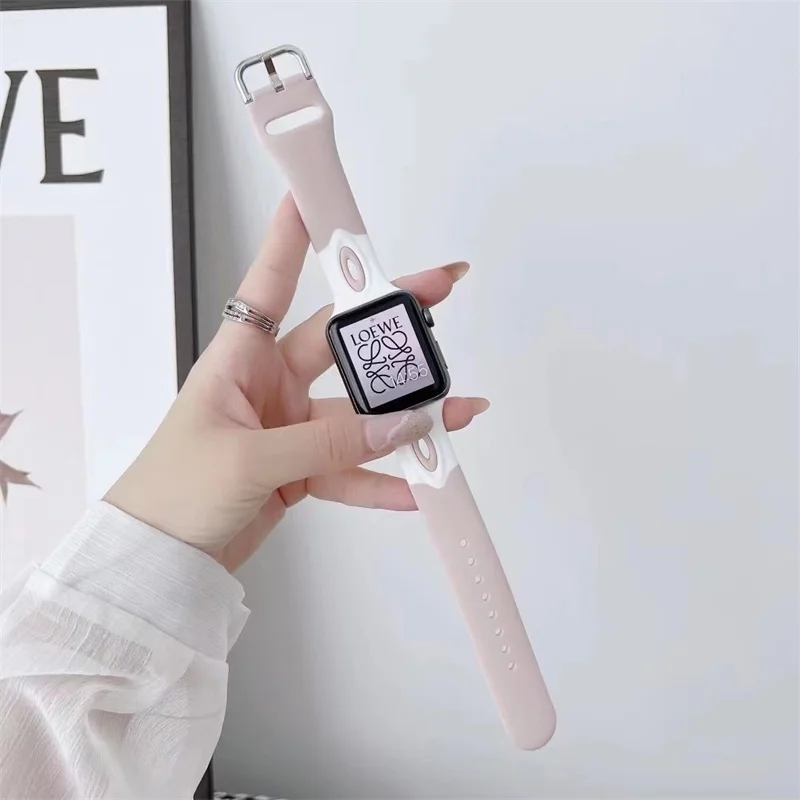 الملاك العين خياطة اللون سيليكون حزام ل أبل سلسلة ساعة 7 6 5 4 الرياضة العصرية ساعة معصمه ل iWatch smartwatch