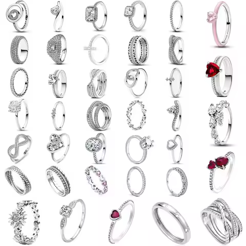 European New 925 Silver Size 6, 7, 8, 9 Heart-Shaped Flower Shaped Ring Suitable for Wedding Parties Women's Exquisite Luxury