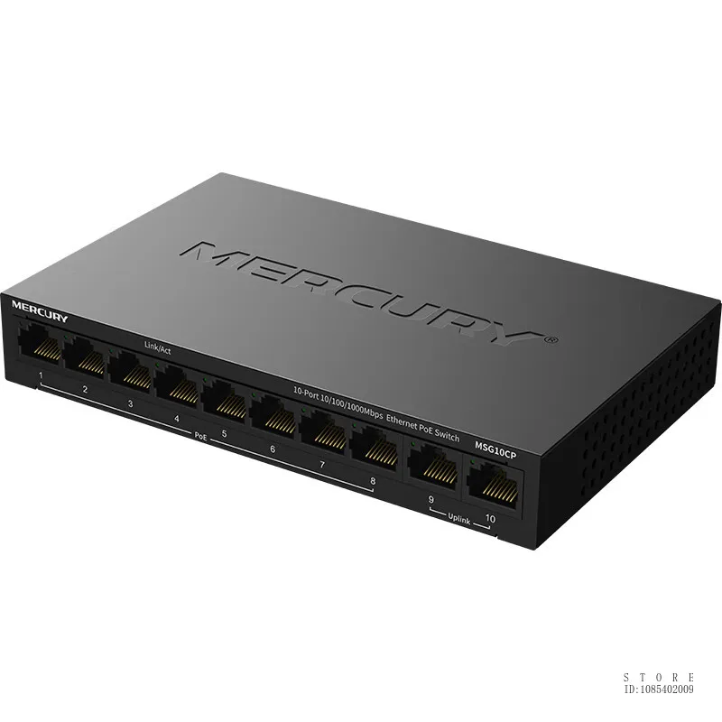 MERCURY 10-port Gigabit PoE Switch 8 Ports PoE@85W+2Gigabit Uplink Ports, Plug and Play Monitoring Network Line Splitter MSG10CP