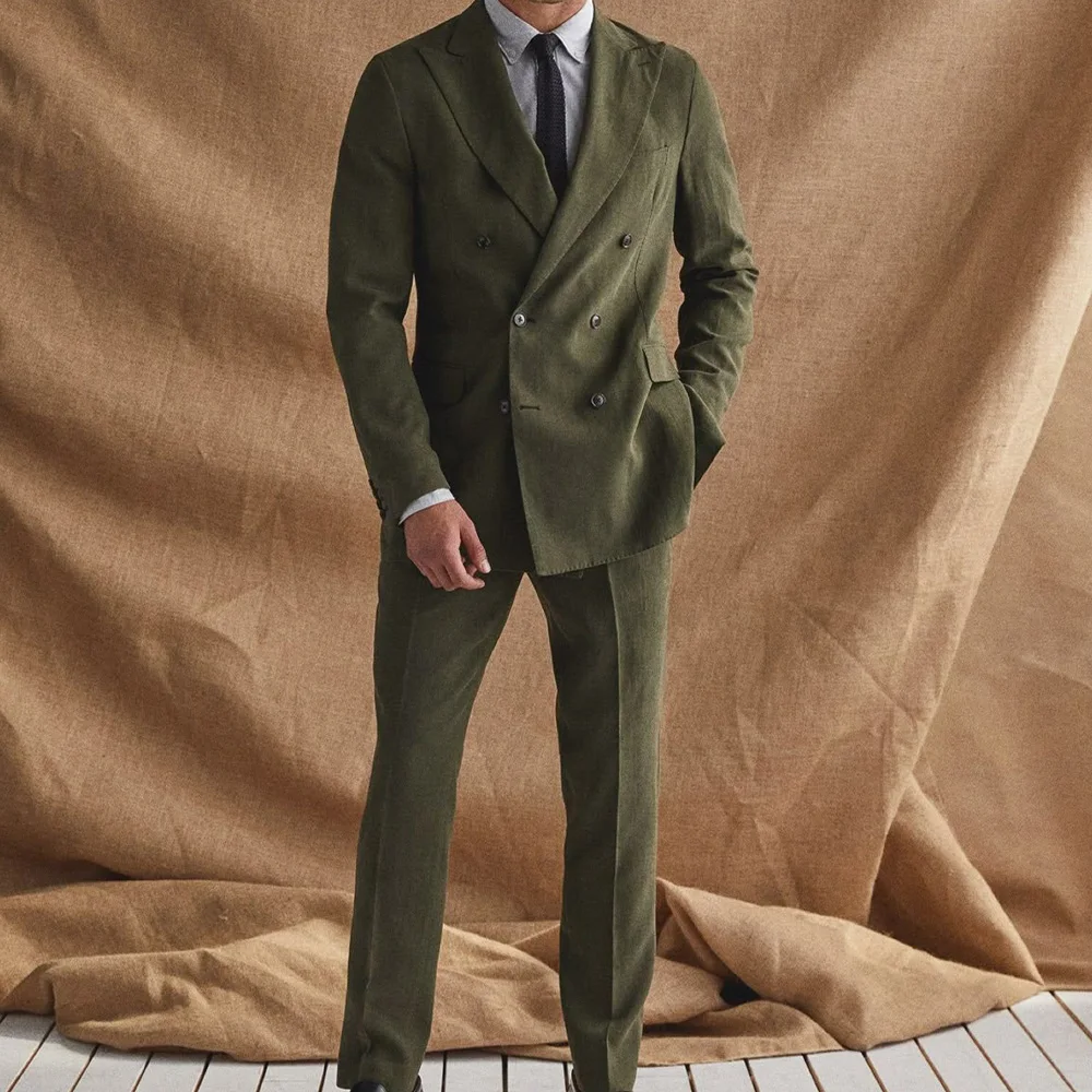 

Mens Blended Suit Two Piece Double Breasted Notch Lapel Jacket Breathable Comfort Business Casual Wedding Party Mens Attire