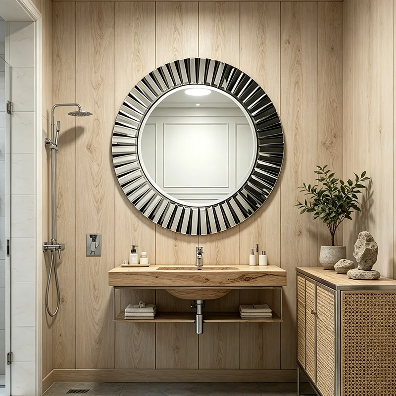 

Decorative round wall mirror | 5mm lead-free silver mirror glass, can be shaped for luxury bathrooms