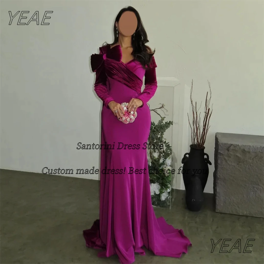 

Санторини Саудовское женское свадебное платье с бантом и открытыми плечами, вечерние платья с длинными рукавами по индивидуальному заказу, вечерние платья для выпускного вечера