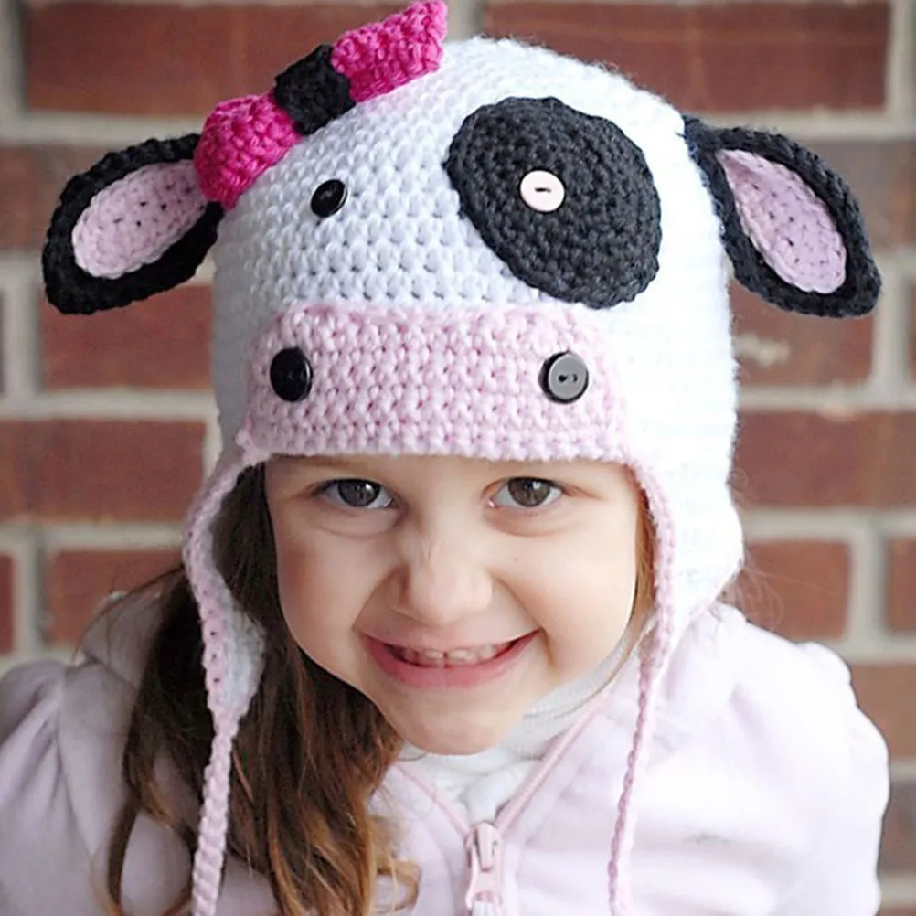 

Cow Shaped Kids Knitted Baby Winter Hat Adorable Crochet Cap Soft Warm Baby Knit Hat Suitable for Outdoor Photography
