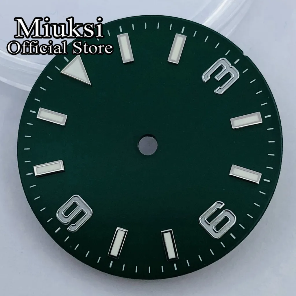 Miuksi 28.5mm black white blue green matte watch dial luminous fit NH35 NH36 ETA2824 2836 Miyota8215 Mingzhu DG2813 3804movement