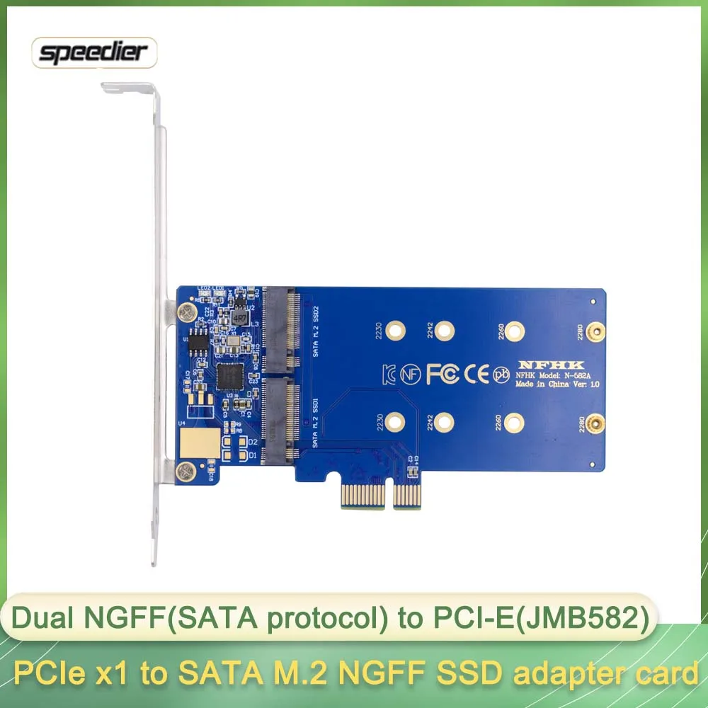 

PCIe X1 To 2x SATA M.2 NGFF SSD Adapter Card Supports of PCIe X1 X4 X8 X16 2-port Adapter Expansion Card