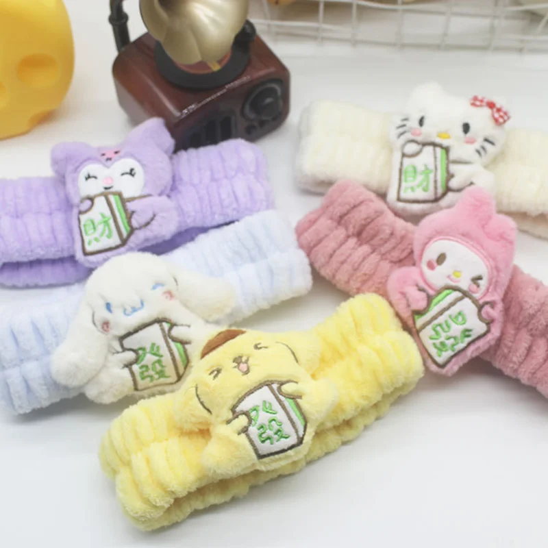 Sanrio Cute Cartoon Bow Washing Headband Washing Makeup Headband Plush Doll Headband Hair Accessory Children's Gift Fortune Luck