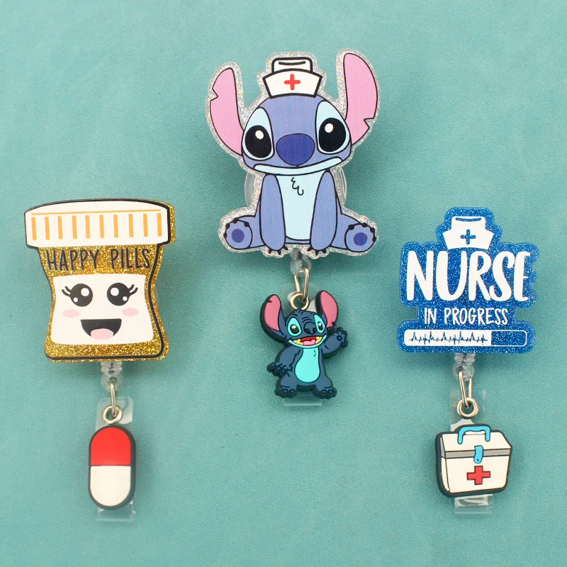 Two Face Shiny Cartoon Blue Bottle Style Badge Reel Nurse Enfermera ID Holder Girl Boy Retractable Name Card Holder Accessory