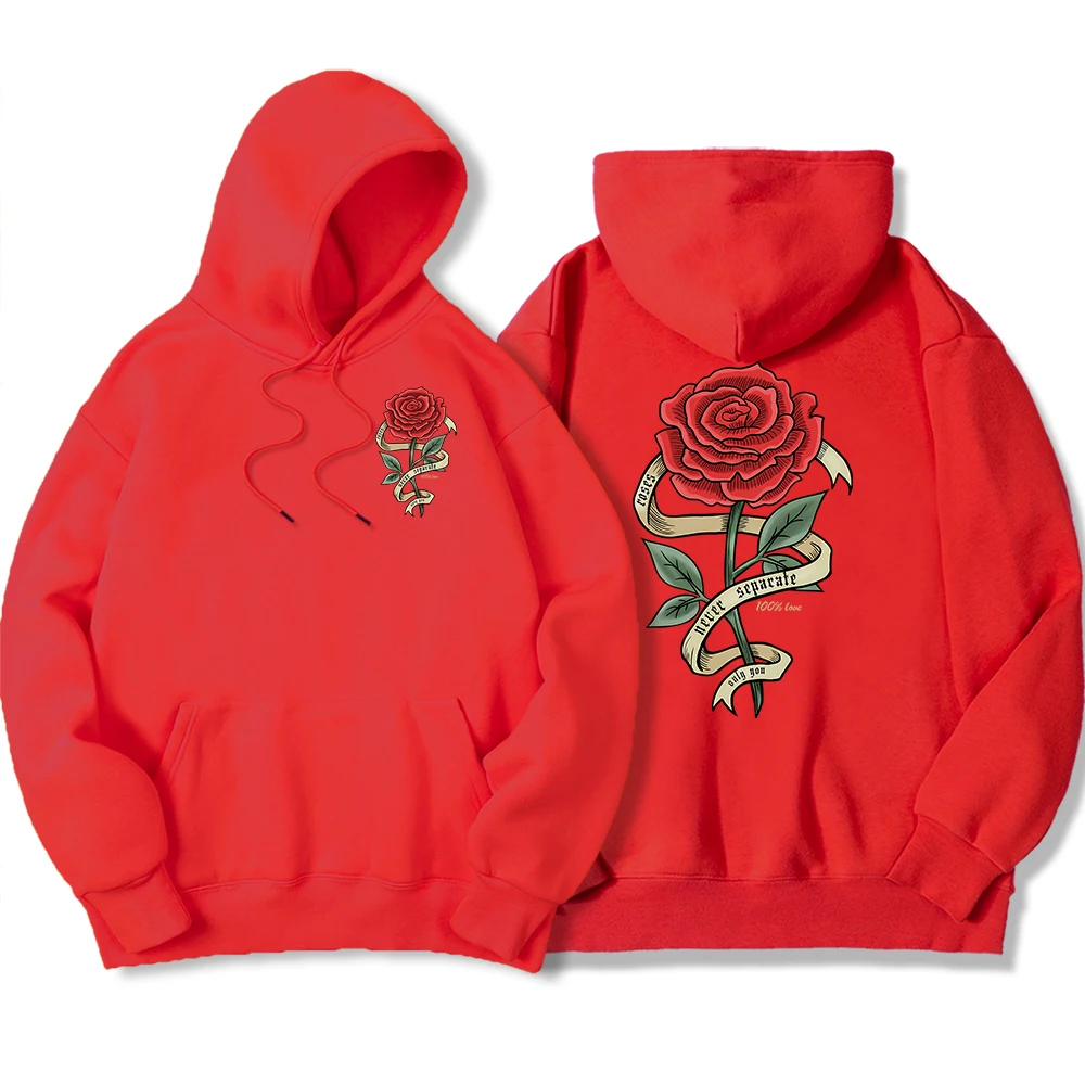 Red Roses Wrapped In Ribbons Printing Mens Hooded Autumn Warm Hoodies Simple Soft Hoodie Street Comfortable Women\'S Pullover