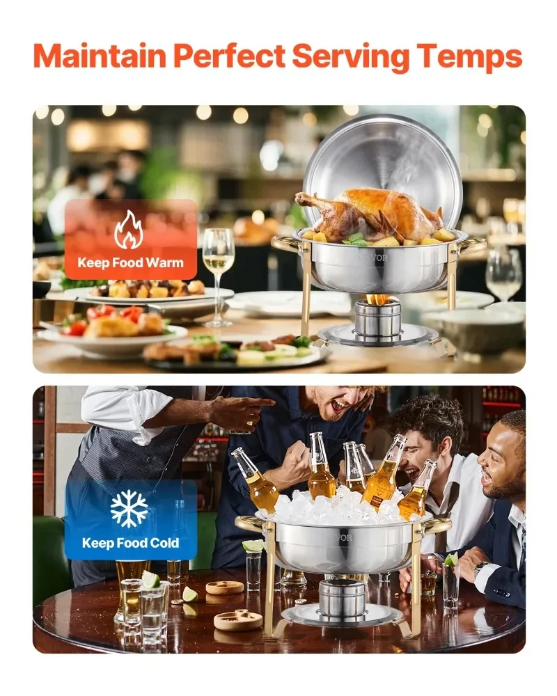 【Premium】SucceBuy 4 Pack Chafing Dish Buffet Set Stainless Steel Chafer w/4 Full Size Pan Round Catering Warmer Server for Party