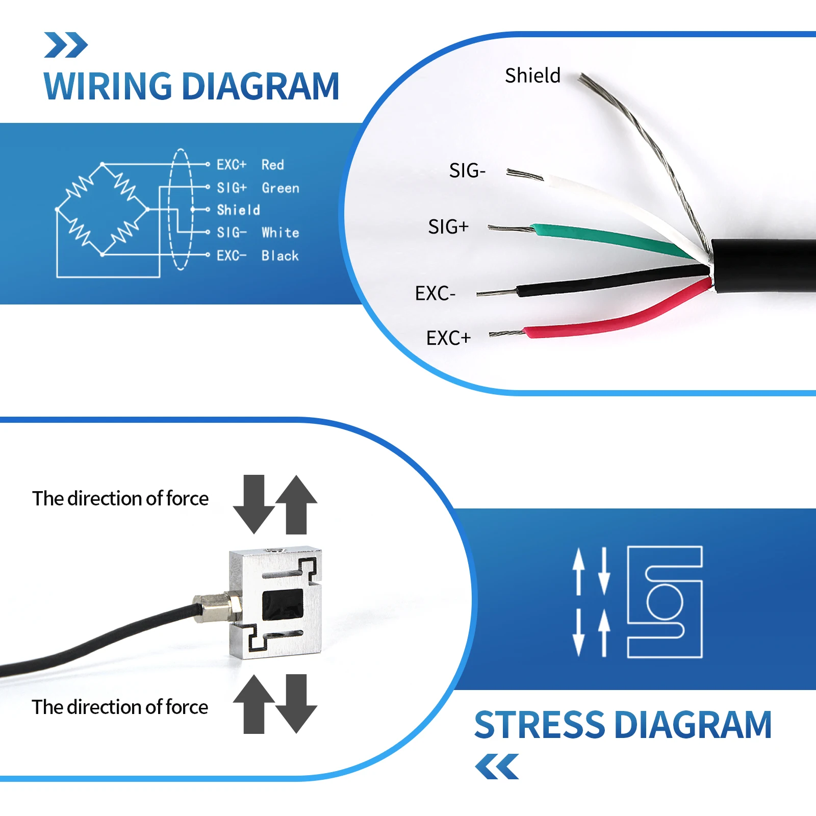 Mini S Type Load Cell Sensor for Test Tension Compression Force Weight Pressure, Alloy Steel with Cable for Small Space