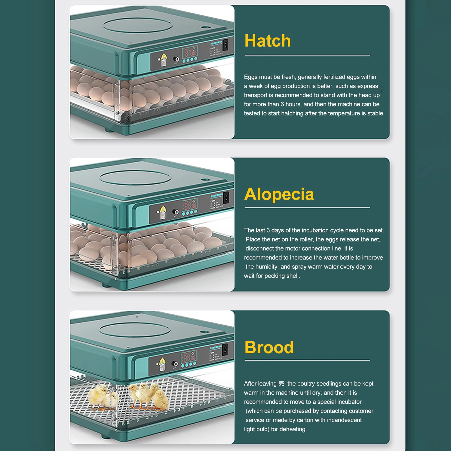 9/15/30/48 Eggs Incubator With Automatic Egg Turning Humidity Monitoring Temperature Control  Automatic Intelligent Incubator