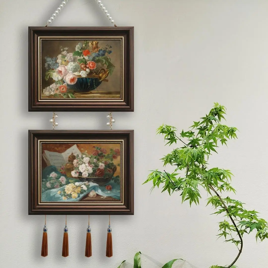 Two European style modern frame decoration paintings, hanging paintings, restaurant headboard with bead chain pendant