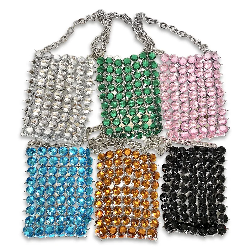 

24 summer new niche candy color handmade woven crystal bag, retro fairy beaded bag, transparent diagonal cross phone bag