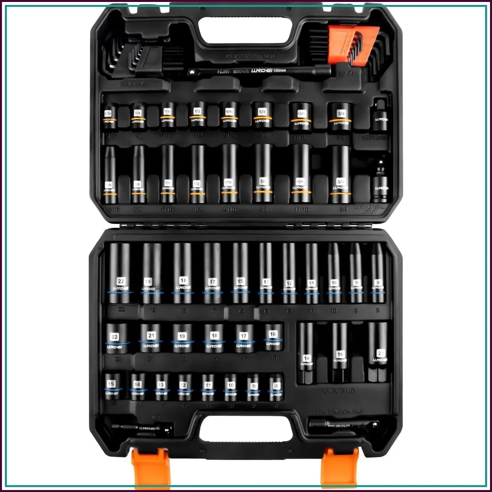3/8 Inch Drive 12-Point Socket Set 71 Pcs SAE/Metric CR-V Steel