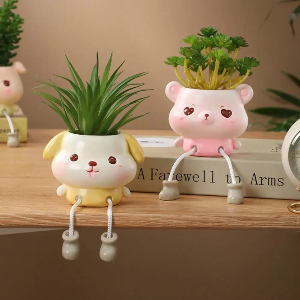 

Multifunctional Cute Animal Hanging Flower Pot Mini Resin Craft Succulent Flowerpot Cartoon Planter Pot Home Office Desktop