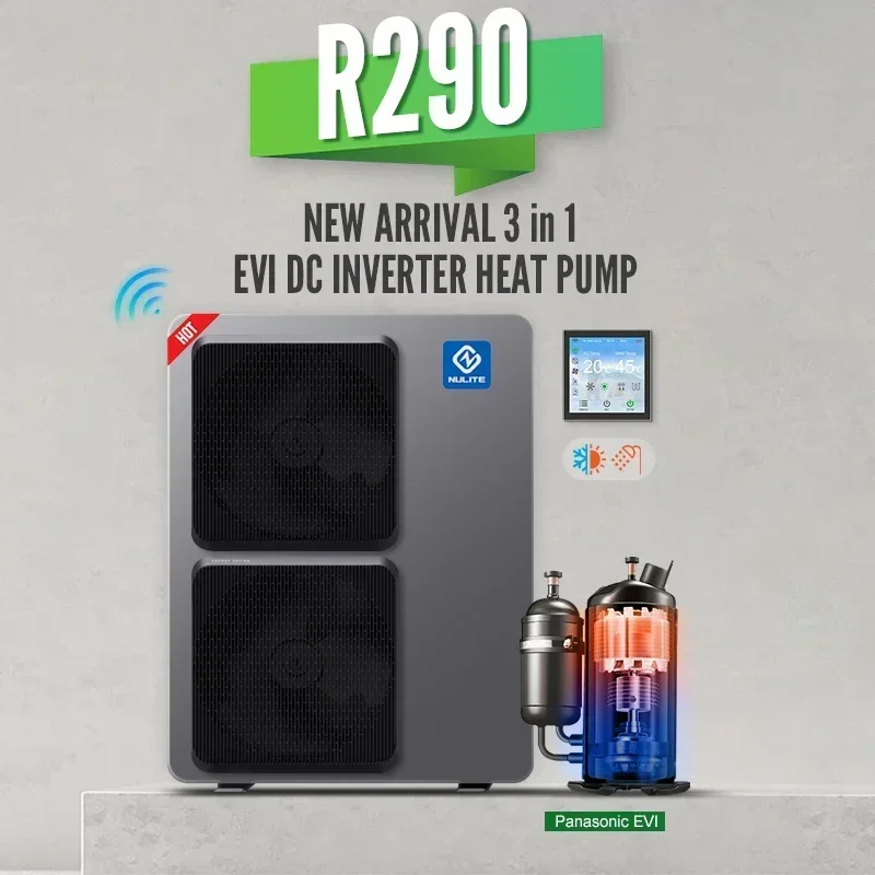 NuLite Heatpump R290 R32 10KW 16KW 20KW 22KW Bomba de Calor Pompe a Chaleur Warmepumpe EVI DC Inverter Air to Water Heat Pump