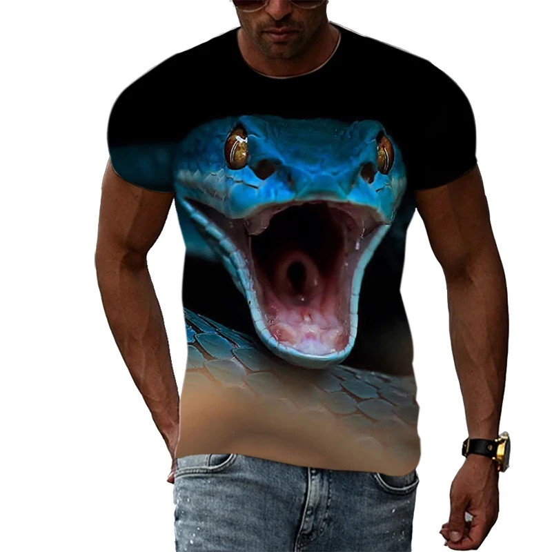 Horror King Cobra Graphic T Shirt for Men 3D Printed Snake T-shirt Casual Streetwear Womens Clothing Summer O Neck Kids Tops Tee