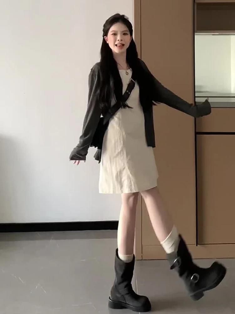

Korean Style round Neck Slim Fit Dress Women's Summer Fashion Set with Vest Sun Protection Two-Piece Suit Elegant Thin