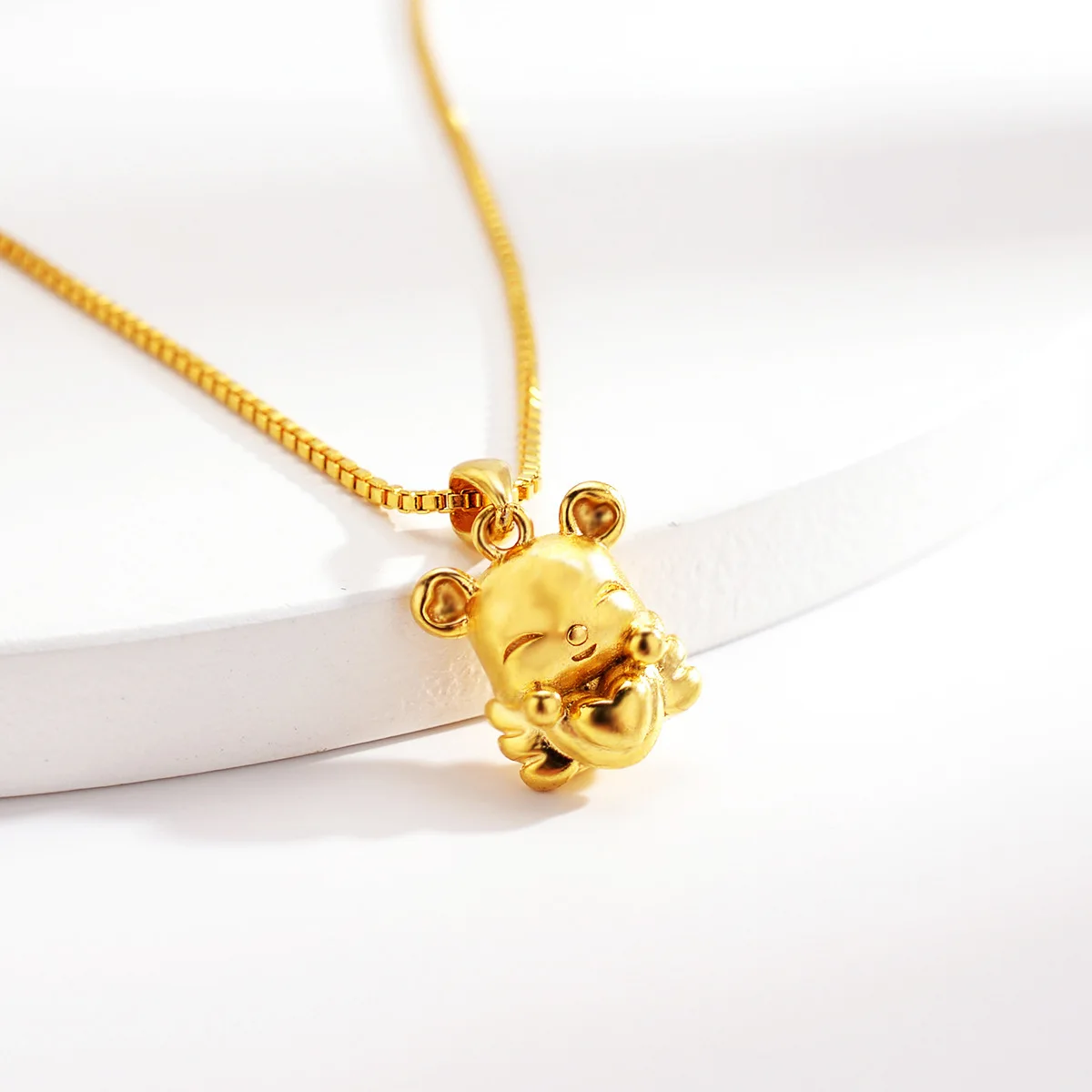 AU999 Gold Love Bear Clavicle Chain 24K Pure Gold Pendant Sweet Fashion Real Gold Pendant Female Jewelry Gift