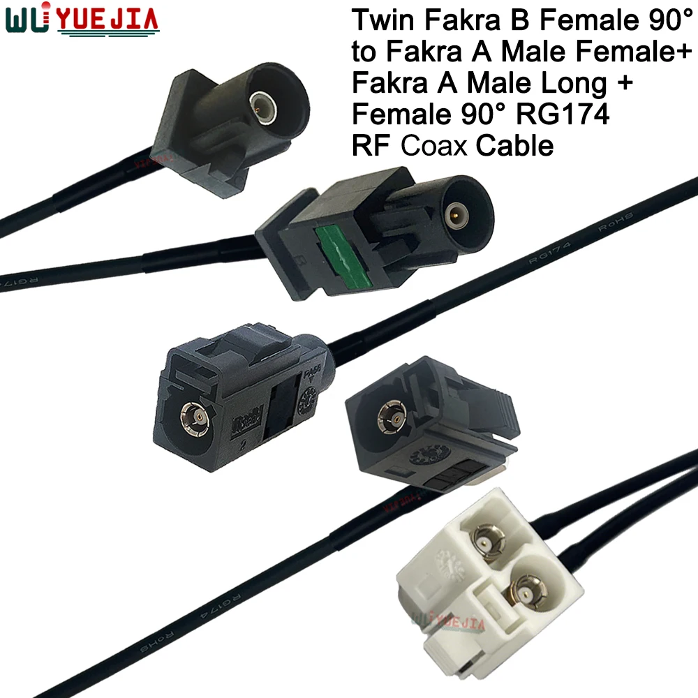 

Twin Fakra B Female 90° to Fakra A Male Plug + Fakra A Female Jack RG-174 RF Coaxial Cable WIFI Antenna Extension Jumper Pigtail