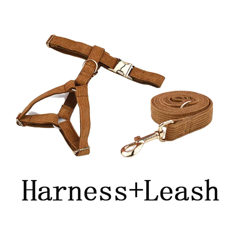 Caramel Corduroy Dog Collar And Leash Set For Dogs Custom Engraved Nameplate Pet Supplies Dog Leash Corduroy01_voghion.com